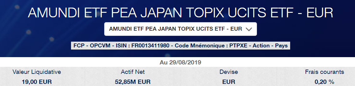 Meilleur ETF Japon PEA Amundi Japan Topix PTPXE